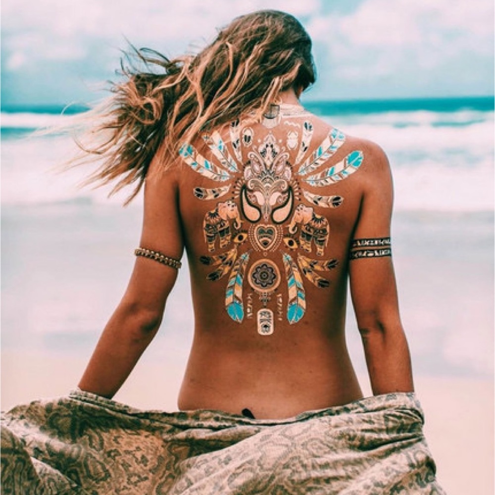4 Sheets Boho Festival Temporary Metallic Flash Tattoos - Picture 2 of 16